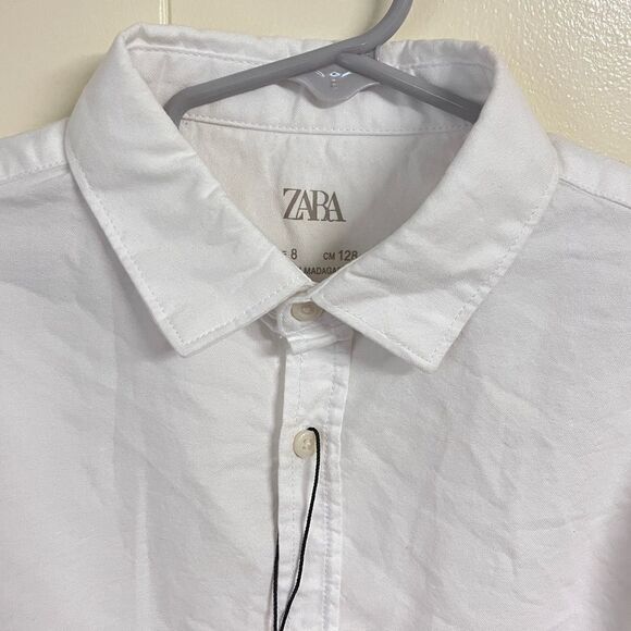 NWT Zara Boys White Oxford Cotton Shirt Long Sleeve Sz 8 - Picture 2 of 8